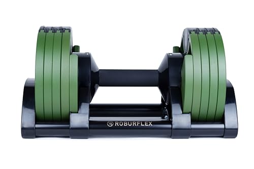 Adjustable Dumbbell (Single) 5-40/80lb, 5lb Increments, for Home Gym Fitness - Upto 20 weight settings - color: GREEN - 40LB Extendable