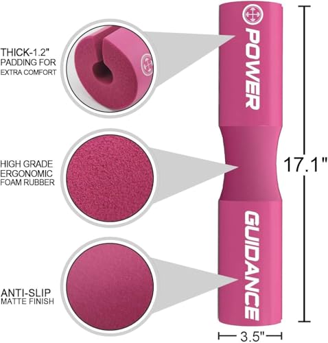 POWER GUIDANCE Barbell Squat Pad - Neck & Shoulder Protective Pad - Great for Squats, Lunges, Hip Thrusts, Weight Lifting & More - Fit Standard and Olympic Bars Perfectly - color: Pink