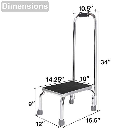 Vaunn Medical Foot Step Stool with Handle and Anti Skid Rubber Platform, Lightweight and Sturdy Stool for Children, Adults and Seniors, Chrome - color: Chrome With Handle