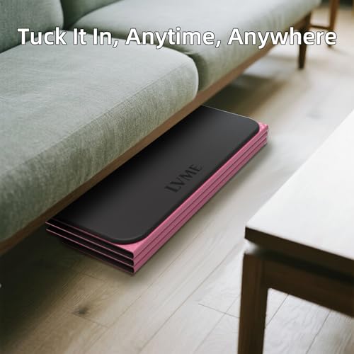LVME Foldable Yoga Mat, 71"x24"x1/3" Thick, Non Slip Exercise Mat | SGS Certified POE, Fitness Travel Mat, Easy To Store, Foldable for Exercise, Yoga, Pilates, Home Workouts - color: Obsidian Black+Crimson