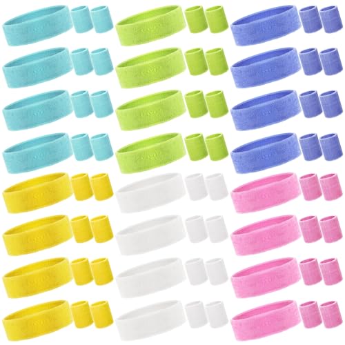 72 Pcs 80s Neon Headbands Sweatband Set, Include 24 Sports Headbands and 48 Sweat Wristbands Bulk for Woman Man - style: Simple