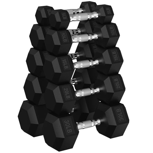 Hex Dumbbell Sets, 90-640 lb Rubber Encased Exercise & Fitness Dumbbells Set, Hand Weight for Strength Training, Weight Dumbbells - size: 160 lb set (pair of 5, 10, 15, 20, 30)