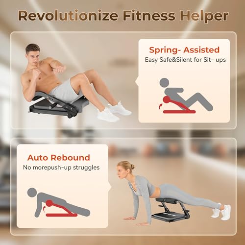 Ab Machine,Sit Up Exercise Equipment& Core Machine,Adjustable Ab Trainer with 3 Resistance Levels and Removable Auxiliary Handle,perfect for home workouts and those looking to lose weight - color: Grey