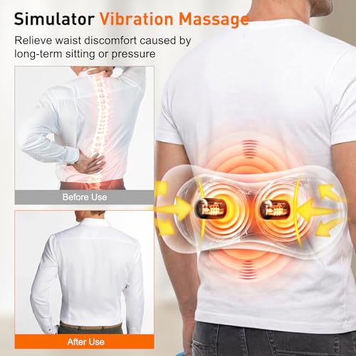 Electric Back Massager with Heat Vibration Airbag, Cordless Lumbar Support Pillow Neck Massager for Pain Relief Deep Tissue