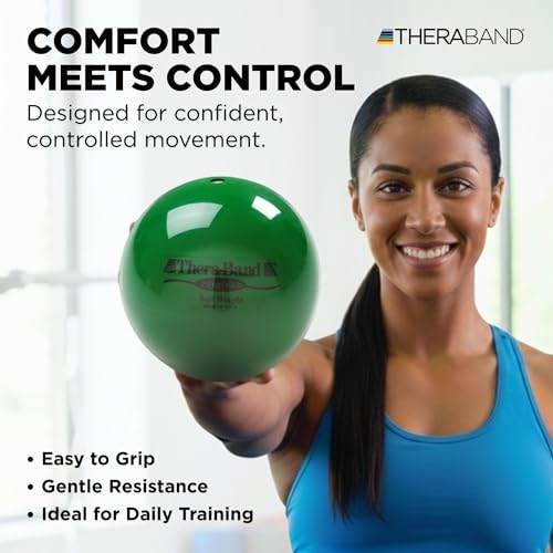 THERABAND Soft Weight 4.4 Lb, 4.5" Ball-Shaped Isotonic Exercise Balls for Physical Therapy, Weighted Ball Set for Pilates, Shoulder Strength & Rehab, Color-Coded, Portable & Easy to Grip - color: Green