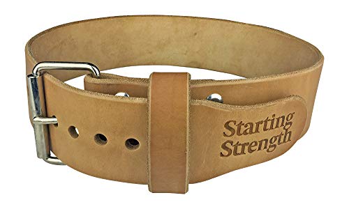 Leather Weight Lifting Belt - Hand Crafted In USA – Starting Strength - Powerlifting Support - Single Ply - 3-Inch Wide, 6mm Thick - Stainless Steel Roller Buckle - size: SM, 25-35" Waist size not pants size