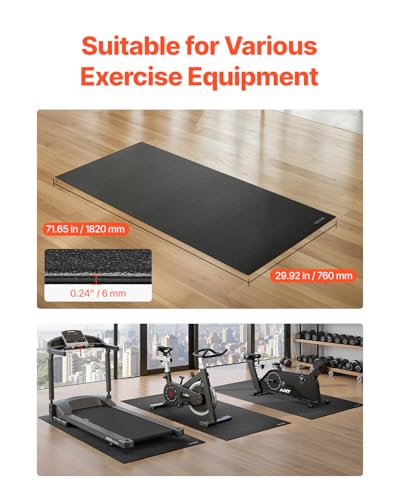 VEVOR Treadmill Mat for Carpet Floor, Exercise Equipment Mat for Treadmills, Stationary & Recumbent Bikes, High Density PVC Floor Protector Gym Mats, Waterproof and Non-Slip for Home Gym - size: 30"x 72"x 0.24"