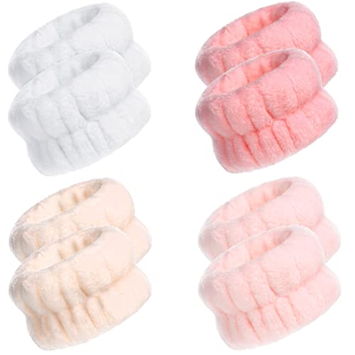 Chuangdi 4 Pairs Wrist Bands for Washing Face Wrist Spa Microfiber Wash Towel Band Scrunchies Absorbent Wristbands Sweatband for Women Prevent Liquid from Spilling(Pretty Colors) - color: Pretty Colors
