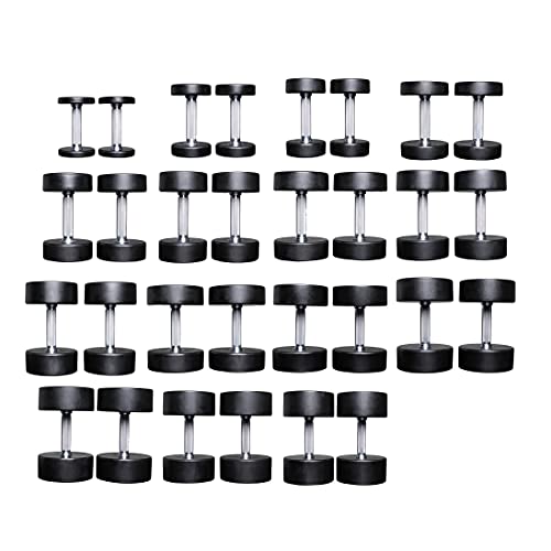 REP Fitness Urethane Coated Round Dumbbells, 5 to 100 lbs, Singles or Pairs, With or Without Rack, Steel Core, Rubber Encased, Chrome Handles, Professional Weights for Home Gym Strength Training - style: 5-75 lb set