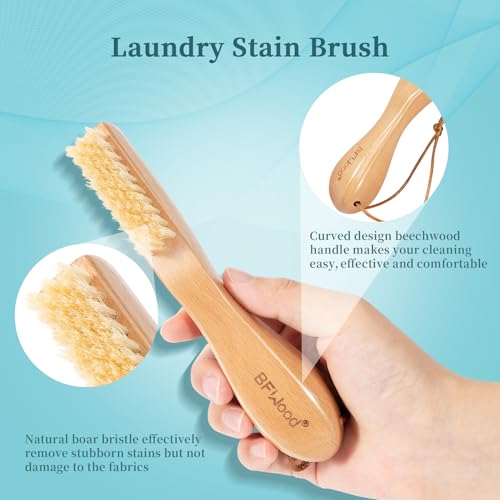 BFWood Laundry Stain Brush, Natural Soft Boar Bristles, Removes Tough Stains from Delicate Fabrics Like Knits, Cotton, and Linens, Gentle on Fabrics, No Damage - style: Regular