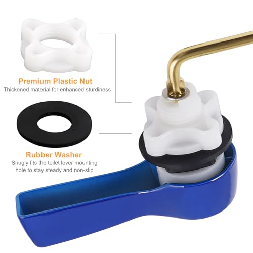 Hibbent Universal Metal Front Mount Toilet Handle Replacement Kit, Blue | Toilet Bowl Flush Handle with Solid Brass Toilet Flush Tank Lever, Stainless Steel Flapper Chains for Most Toilet Tanks - color: Blue, style: Upgraded Front Mount