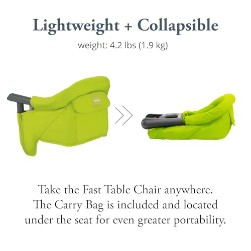 Inglesina Fast Table Chair, Lime - Portable Baby High Chair - for Babies & Toddlers up to 37 lbs - Collapsible Design - Fits Tables 0.8'' to 3.5'' Thick - Compact & Easy to Use - Travel Bag Included - color: Lime, style: Chair