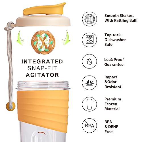Shaker Bottle for Protein Mixes，24 oz，Protein Shaker Bottles with Whisk Ball, Mixer Bottle, Protein Bottle,Portable Pre Workout Whey Protein Drink Shaker Cup，Yellow - color: Yellow