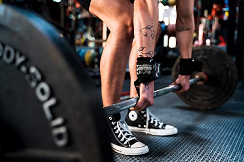 Weight Lifting Rod Hooks Heavy Duty Wrist Wraps Power Weight Lifting Training Gym Grips Straps Set of 2 - color: Flat Black 2 Hooks, size: MEN-Wrist Size Large