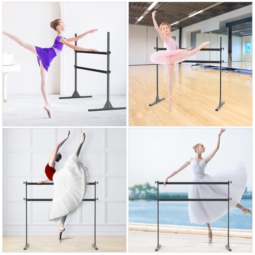 SELEWARE Height Adjustable Ballet Barre Freestanding Ballet Bar Heavy Duty Dance Bar Support Barre Movements Body Stretch Pull-ups, Sturdy Construction Never Fall Apart, Anti-Slip - color: 5 FT (Steel Crossbar with Fabric Cover, Black)