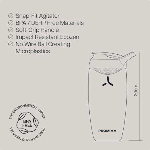 Promixx Pursuit Protein Shaker Bottle – 26oz Silent Snap-Fit Mixer for Lump-Free Shakes – Leak-Proof BPA-Free Ecozen Gym Shaker with Measurement Marks for Fitness and Travel – Black - color: Black, style: 26oz