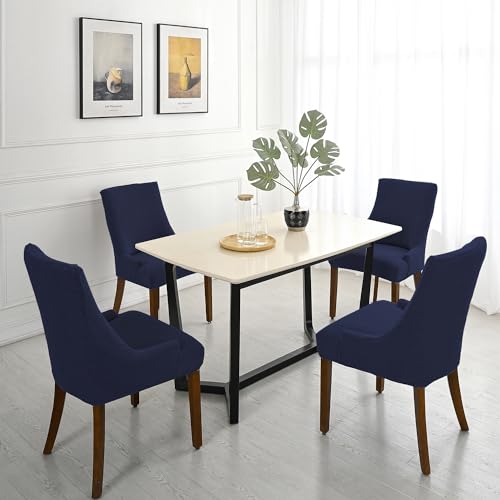 Wingback Chair Cover Waterproof,Stretch Jacquard Slipcover(Navy,4PCS) | Instant room refresh with easy cleanup, dependable mess protection, and a neat tailored look for family spaces. - color: Navy