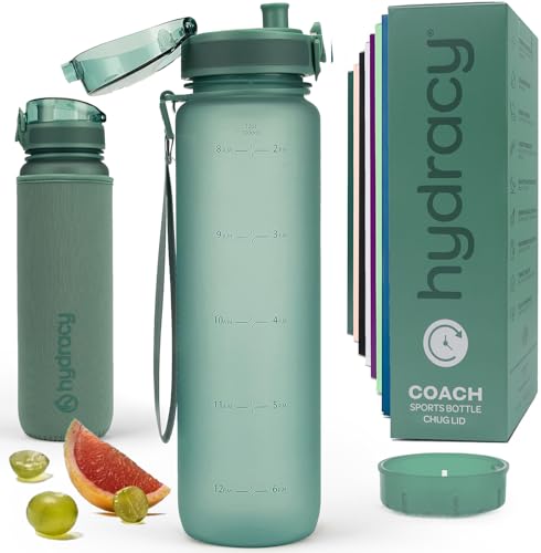 Hydracy Motivational Water Bottle with Time Marker & Fruit Infuser 32 oz | BPA-Free Tritan, Leakproof Flip-Top Lid,No-Sweat Sleeve,Carry Strap,Daily Intake Tracking for Gym,Sports,Outdoors - color: Moonlight Green, size: 32 Ounces