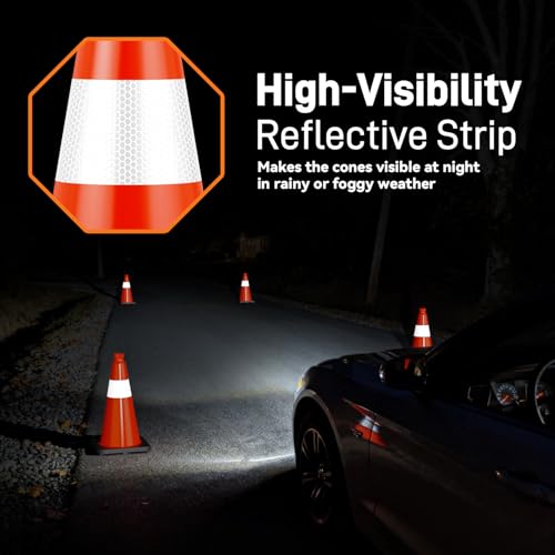 HiGiant 18 Inch Traffic Cones 8 Pack, Orange Safety Cone with Weighted Base, High-Visibility and Impact-Resistant, for Parking, Road Construction, Drivers Training, Driveway - size: 18 Inch