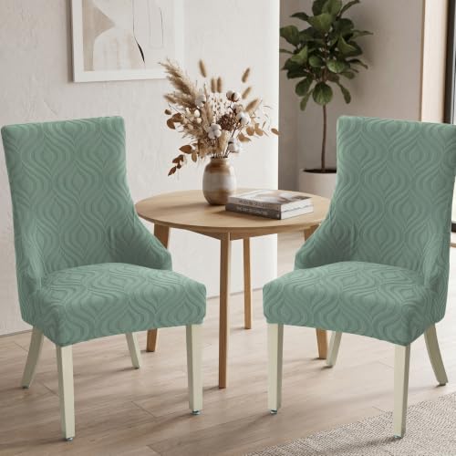 Wingback Dining Chair Covers Stretch Wing Back Side Chair Slipcover Accent Chair Cover Slipcover with Arm Chair Protector Cover for Dining Living Room (Matcha Green, 2PCS) - color: Peach- Matcha Green, size: 2 PCS