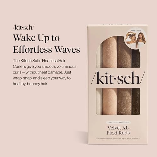 Kitsch Velvet Jumbo Flexi Rods, Heatless Curling Rods - No Heat Curls Overnight, Comfortable Hair Curlers to Sleep In for Frizz-Free and No Heat Damage Styling - 4pcs, Eucalyptus - color: Eucalyptus, size: 1 Count (Pack of 4)