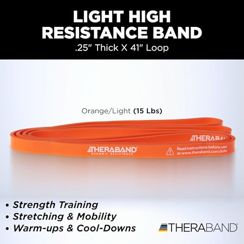THERABAND High Resistance Band, Light Elastic Super Band for Full Body Workouts, Physical Therapy, Strength Training, Durable 41” Loop Exercise Band, 15 lb Resistance - size: Light (15 lbs)