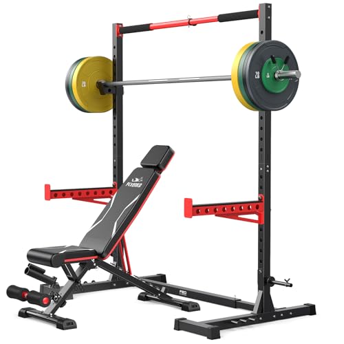 FLYBIRD SR1 Squat Rack with Pull-Up Bar, Adjustable Multi-Functional Power Rack, Inner Width Squat Rack Stand Suitable for 6FT,7FT Barbell for Home Gym Equipment - color: 180LBS with Bench and Rack