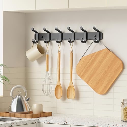pickpiff Coat Rack Wall Mounted Heavy-Duty: Metal Coat Hanger 6 Hooks for Hanging Hat, Clothes, Robe, Keys, Backpack, Bathroom Towels, Jacket, Purse - Closet, Door, Entryway, Mudroom (Black, 1 Pack) - color: Black, size: 1 Pack