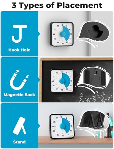 LIORQUE 60 Minute Visual Timer for Kids and Adults, Non-Ticking 7.5 Inch Large Visual Countdown Timers for Classroom Desk Countdown Clock with Magnetic Backing, Kids Pomodoro Timer Clock - color: Dark Blue