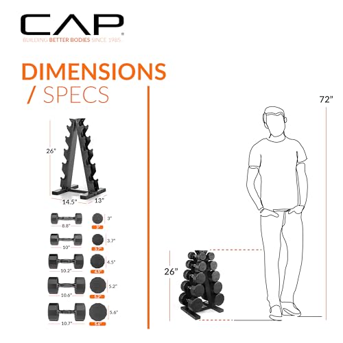 CAP Barbell 150 LB Coated Hex Dumbbell Weight Set with Vertical Rack | Multiple Options - color: Green Rack, style: 12-Sided Black Handle