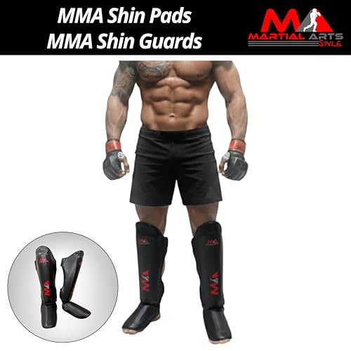 Muay Thai Shin Guards, Shin Pad for Martial Arts, Kick Boxing Leg Instep Protection Pads for Sparring, MMA Kickboxing Taekwondo Professional Training Equipment Gear - size: Large