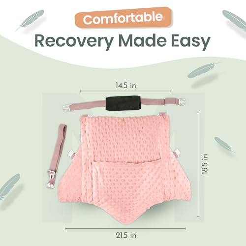 MOYOAMA Hysterectomy Pillow Post Surgery – Form-Fit Support Shield with Secure Straps, 2 Pockets, & Cozy Muff – After Hysterectomy Recovery Must-Haves, Post-Op C-Section Pillow Post Surgery Gifts - color: Rose Gold