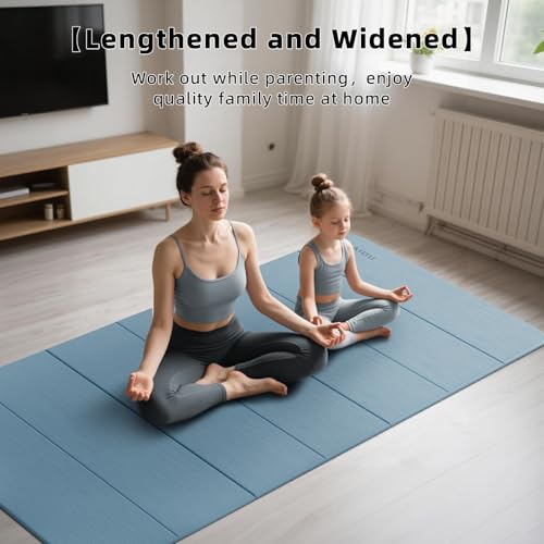 PAIDU Foldable Yoga Mat (10MM) 75‘’x40‘“ Quick Fold，Easy Storage | TPE Non-Slip Design, Ea Extra Long/Wide for Indoor Yoga, Pilates and Outdoor Travel Workouts - color: Blue Gray