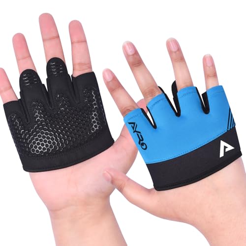 AYRO Workout Gloves for Men & Women, Minimal Short Partial Gym Gloves, Weight Lifting Gloves with Full Palm Protection, Extra Grip Pads & Hand Support for Training & Fitness - color: Blue, size: X-Large