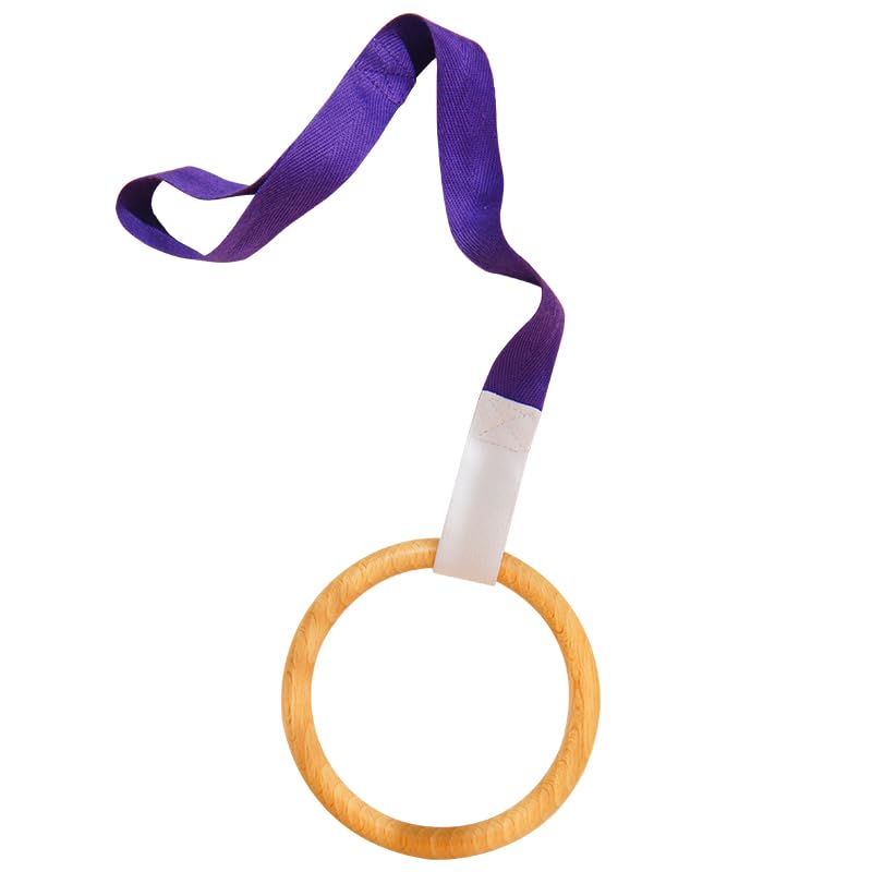 Baby Pull Ring, Wooden Activity Ring with Strap, Early Development Toy - color: Purple and Beech Wood