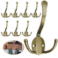 Homanu 8 Pack Coat Hooks Heavy Duty, Metal Three Prongs Large Coat Hooks Wall Mounted with 16 Screws, No Rust Antique Brass Rustic Wall Hooks for Hanging Towel, Coat, Scarf, Bag, Hat, Cup, Key - color: 8 Pcs Antique Brass