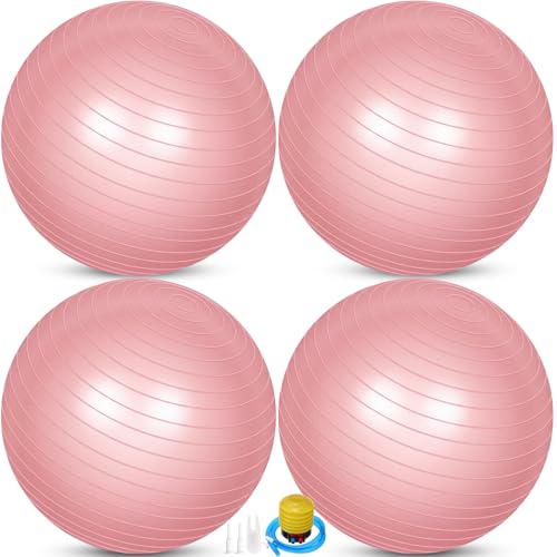 Leyndo 4 Pcs 26 Inch Yoga Exercise Ball Pilates Pregnancy Birthing Fitness Ball with Quick Pump Anti Burst for Improved Posture, Balance, Yoga, Pilates, Training - color: Light Pink