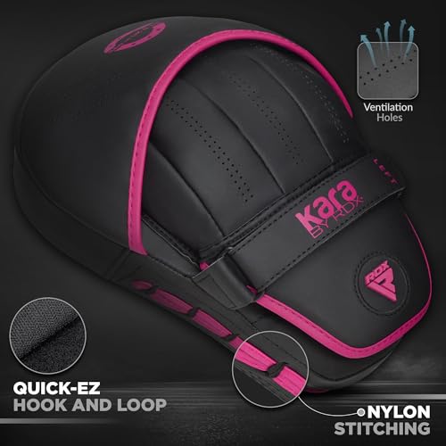 RDX Boxing Pads and Bag Gloves Set, Maya Hide Leather Kara Hook and Jab Training Pads, Curved Focus Mitts for MMA, Muay Thai, Kickboxing Coaching, Martial Arts, Punching Hand Target Strike Shield - color: PINK
