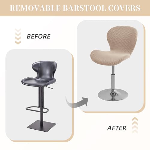 Gollense Bar Stool Covers with Backs, Set of 4 Stretch Jacquard Barstool Seat Covers, Washable Swivel Pub Counter Height Chair Slipcover Protector for Home Kitchen Cafe (Jacquard-Khaki) - color: Jacquard-khaki