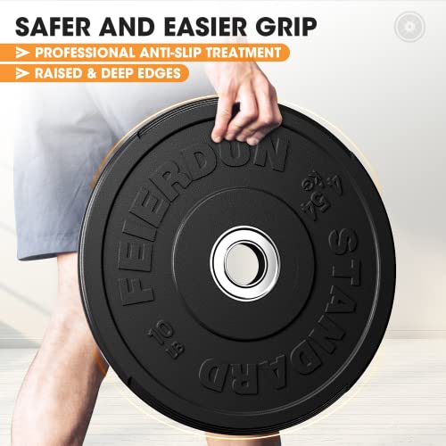 FEIERDUN Color Bumper Plate Set, 2-Inch Olympic Weight Plates, Low Bounce Rubber Barbell Plates with Stainless Steel Insert for Weightlifting, Strength Training, CrossFit & Home Gym, 10LB-370LB - style: Q) 260LBS SET