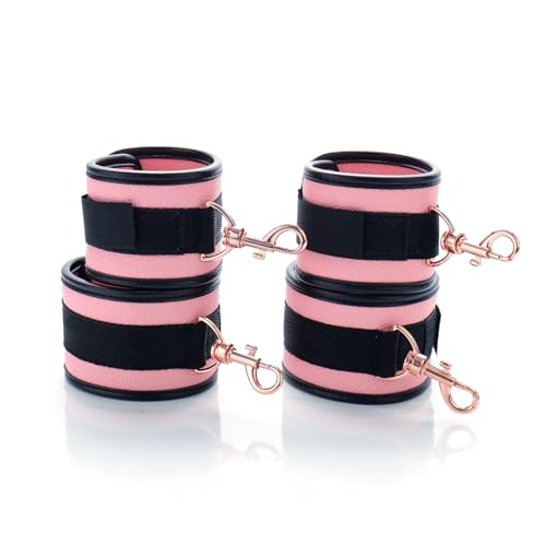 Spreader Bar Heavy Duty Stainless Steel Expandable Bar Home Gym with 4pcs Furry Crocodile Adjustable Strap,Sports Aid Training Pilates Aid Kit,Indoor Yoga Set - style: Black+Pink PU Kit