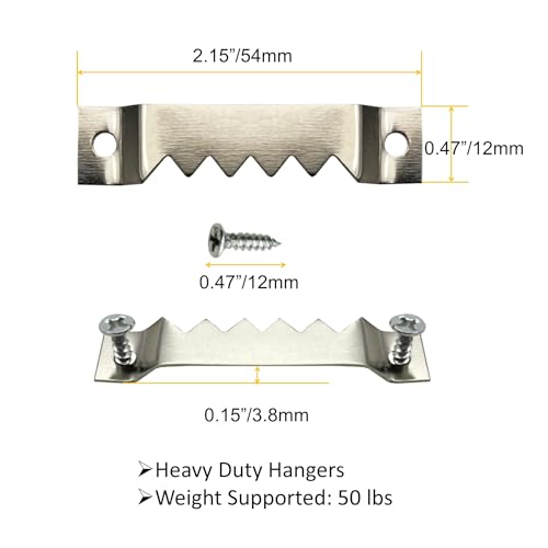 50 Pack Large Sawtooth Picture Hangers Steel Picture Hangers Picture Frames Hangers with Screws Picture Hang Solutions, for Hanging Artwork Picture Frame Hook Photos (Silver，Supports 50 lbs) - color: Large Silver - 50 Pack