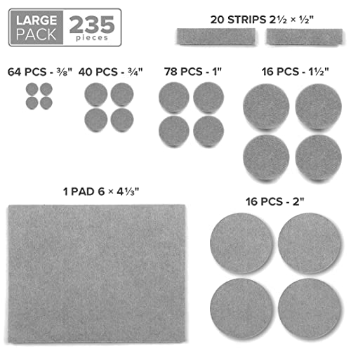235 pcs Gray Felt Furniture Pads X-Protector! Huge Quantity of Furniture Pads for Hardwood Floors with Many Big Sizes – Your Ideal Wood Floor Protectors for Furniture. Protect Any Type of Hard Floor! - size: 235 PCS Gray, Round & Square