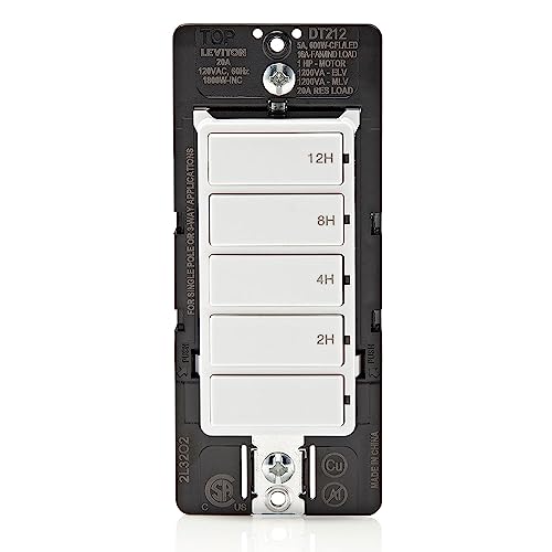 Leviton Countdown Switch for lights, attic, heaters, pool pumps, 2-4-8-12 hour, Neutral Wire Required, 20A, 1 HP/16A Fan/Motor, Single Pole, Multi-Way or Multi-Timer, DT212-1LW, White - style: 2-4-8-12 hour, Neutral Wire Required