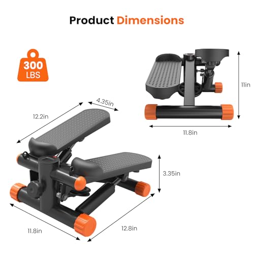 Sweetcrispy Mini Stair Steppers with Resistance Bands for Exercise at Home, Portable Exercise Twist Stepper Machine for Full Body Workout, 300LBS Capacity - color: Orange