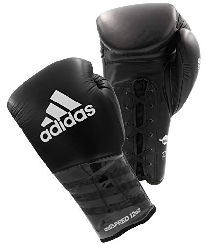 adidas Speed 500 Pro Boxing Gloves – Genuine Leather Training Gloves for Men & Women, Lace-Up Heavy Bag & Kickboxing Gloves - color: BLACK/GOLD/SILVER, size: 14 oz