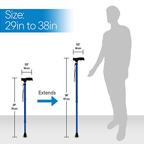 RMS Walking Cane - Adjustable Walking Stick - Lightweight Aluminum Offset Cane with Ergonomic Handle and Wrist Strap - Ideal Daily Living Aid for Limited Mobility - color: Blue