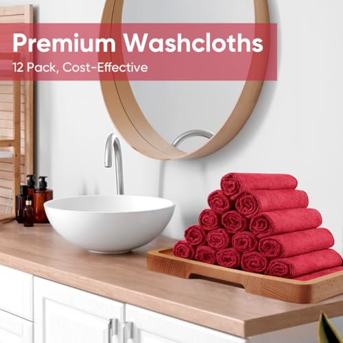 HOMEXCEL Red Microfiber Washcloths 12 Pack, Highly Absorbent and Soft Face Towel, Multi-Purpose Wash Cloths for Bathroom, Gym, Hotel, Spa and Kitchen,12x12 Inch - color: Red