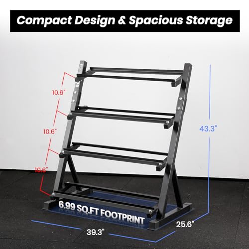 LIONSCOOL Adjustable Dumbbell Rack Stand, 4 Tier Heavy Duty Weight Storage Dumbbell Rack for Dumbbells & Kettlebells, Compact Space-Saving Organizer Stand for Home Gym, 1000+ LB Capacity