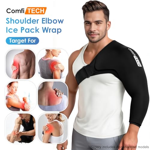 ComfiTECH Shoulder Arm Ice Pack Wrap for Pitchers, Ice Arm Sleeve for Volleyball Player, Athletes, Flexible Cold Application for Throwing Recovery, Elbow Joint and Muscle Relaxation & Daily Use, XL - size: Extra Large